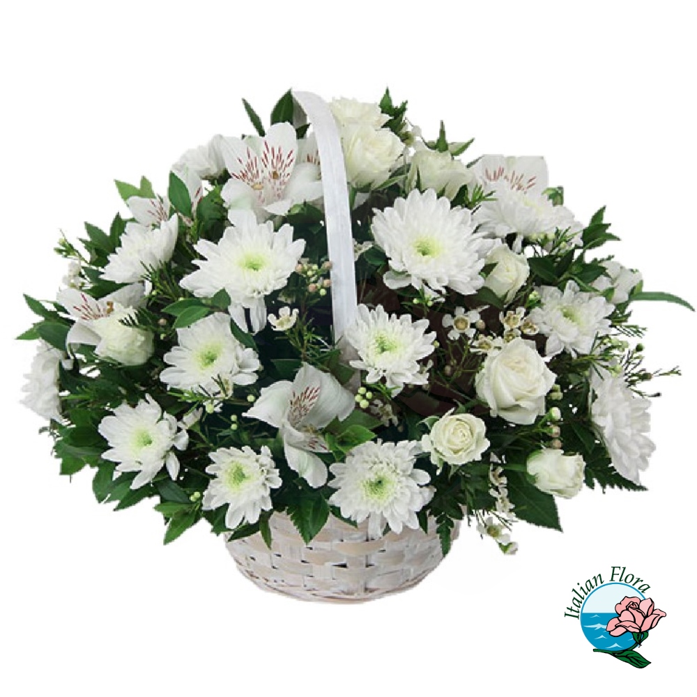 Cestino di fiori misti bianchi Cestino di fiori misti bianchi