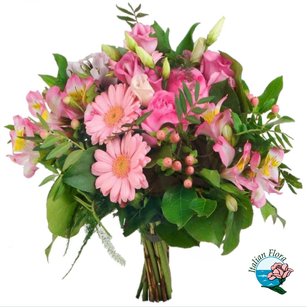 40-Bouquet-bianco-rosa_1000px Bouquet di fiori rosa alstroemerie e gerbere
