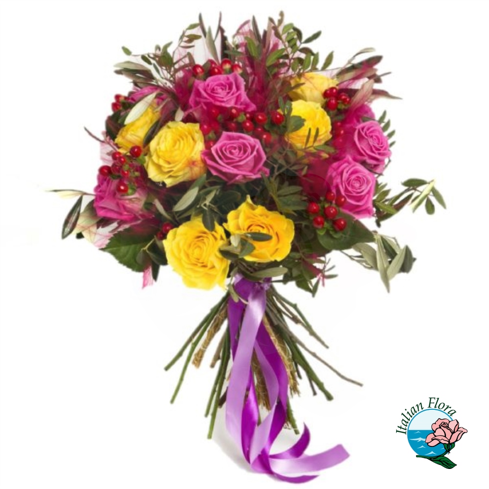 Mazzo di rose gialle e rosa Mazzo di rose gialle e rosa