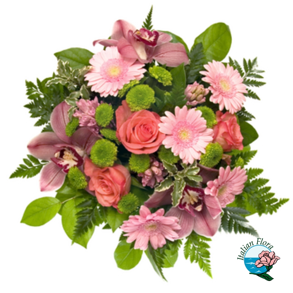 Bouquet di rose e gerbere rosa Bouquet di rose e gerbere rosa