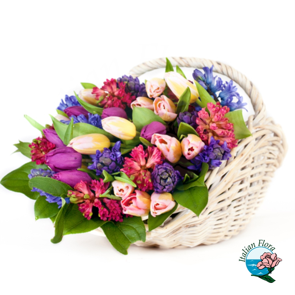 Cestino di tulipani colorati Cestino di tulipani colorati